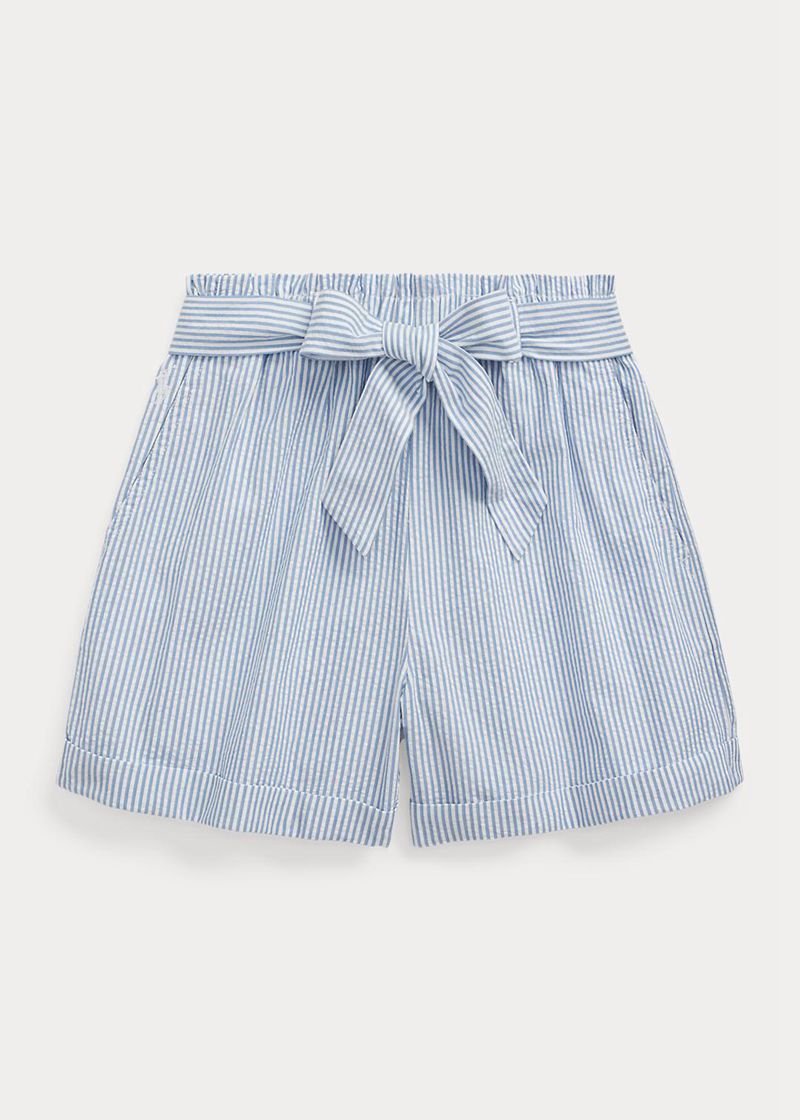 Shorts Ralph Lauren Niña 7-14 Años Belted Cotton Seersucker Paperbag Chile Azules RJDSX-3147